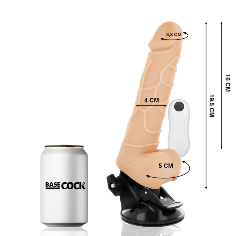BASECOCK - VIBRADOR REALISTA CONTROLE REMOTO NATURAL COM TESTÍCULOS 19,5CM