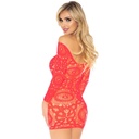 LEG AVENUE - MINI VESTIDO DE RENDA DE CROCHÊ DE MANGA COMPRIDA CORAL TAMANHO ÚNICO