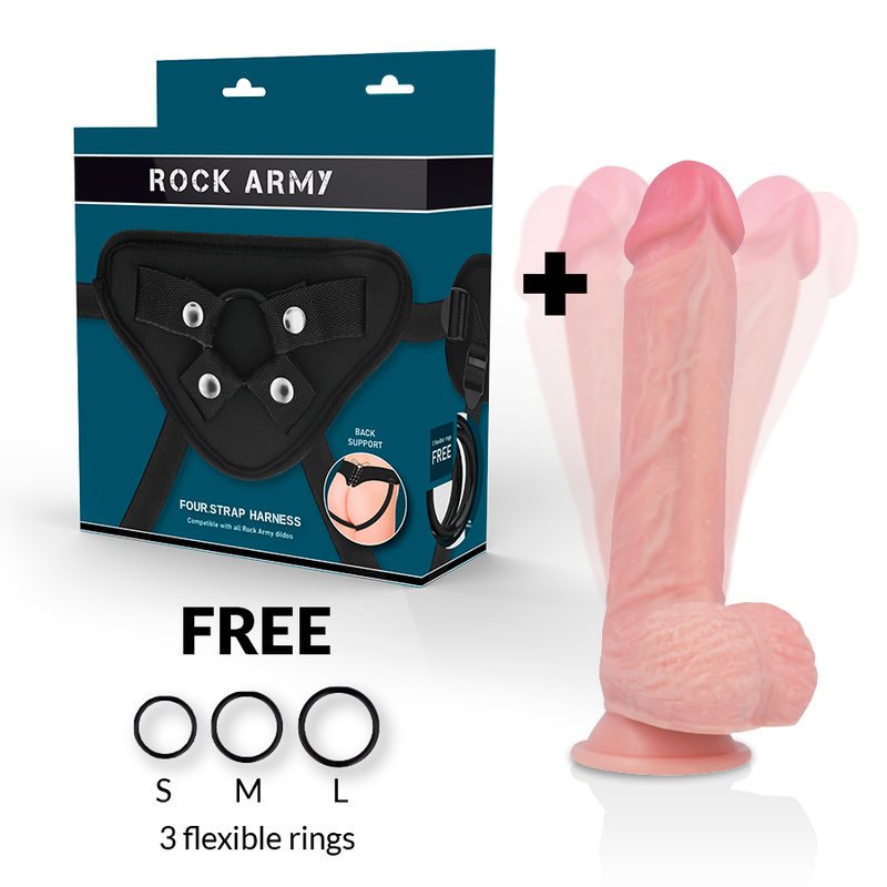 ROCKARMY - ARNÊS + ROTAÇÃO E VIBRAÇÃO HAWK REALISTA 22 CM