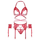 LEG AVENUE - CONJUNTO DE QUATRO PEAS SUTI, G-STRING, CINTA-LIGA E PUNHOS DE PULSO TAMANHO ÚNICO - VERMELHO