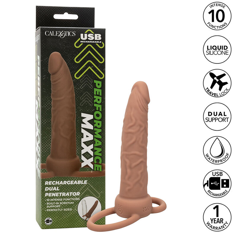 CALIFORNIA EXOTICS - PERFORMANCE MAXX RECARREGVEL DUPLO PENETRADOR PELE MARROM