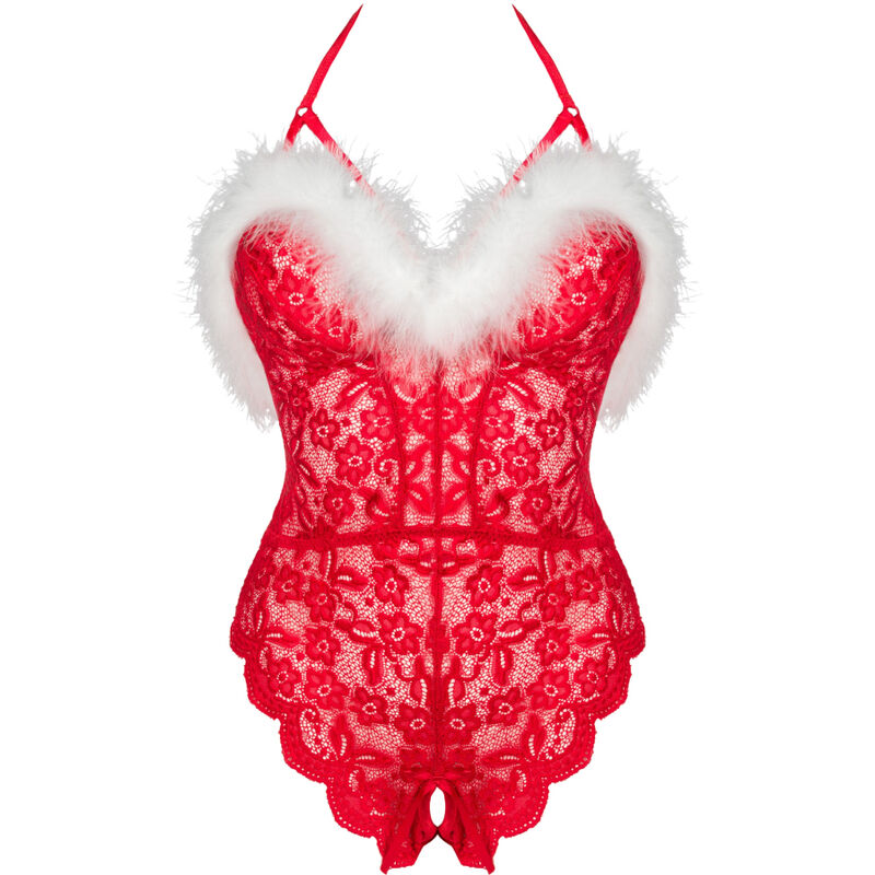 LIVCO CORSETTI FASHION - BODY FEMININO DE RENDA SANTA SEM COSTURA NATAL L/XL