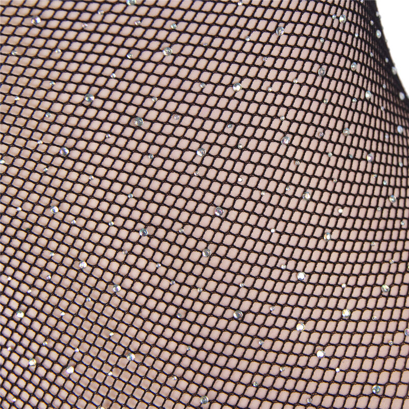 SUBBLIME - 952297 BODYSTOCKING DE REDE ARRASTADORA BRILHANTE COM OMBROS DE FORA MANGA LONGA PRETO TAMANHO ÃNICO