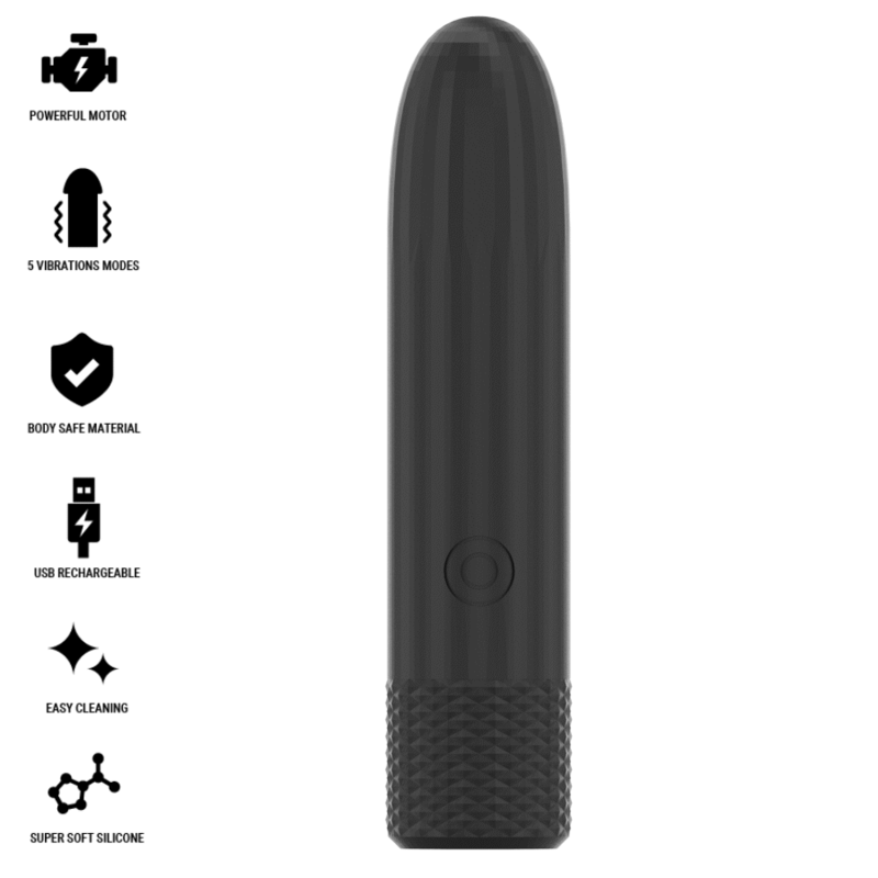 BLACK & SILVER - GERI USB RECARREGÃVEL VIBRATÃRIA BULLET 8 VIBRAÃÃES PRETO 10 X 2,2 CM