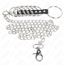 KINK - 7 ANÃIS DE METAL DE 3,8 CM A 5 CM CONECTADOS COM COURO E CORRENTE DE METAL 100 CM