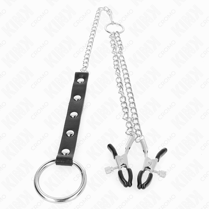 KINK - ANEL DE PÃNIS DE METAL COM CORRENTE E GRAMPOS DE MAMILO AJUSTÃVEIS