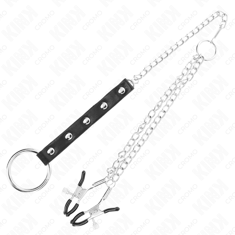 KINK - ANEL DE PÃNIS DE METAL COM CORRENTE E GRAMPOS DE MAMILO AJUSTÃVEIS