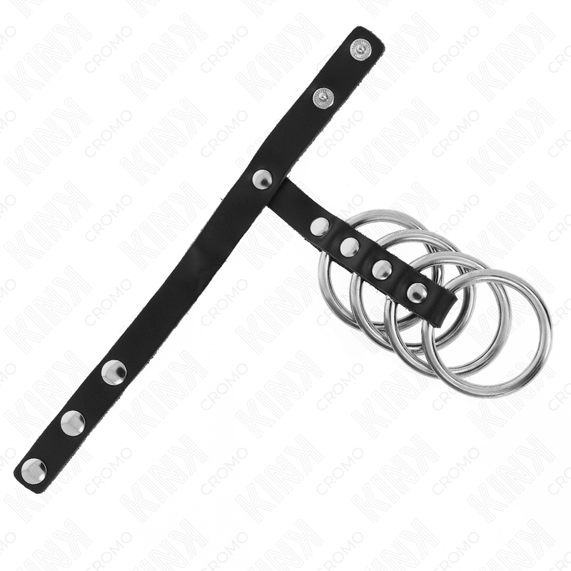 KINK - 4 ANÃIS DE METAL 3,8 CM CONECTADOS COM TIRA DE COURO 22 X 1,5 CM E FECHO DE PRESSÃO