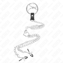 KINK - ANEL DE PÃNIS TRIPLO DE METAL CROMADO DE 3 CM A 4,5 CM COM CORRENTE DE METAL DE 26 CM E CLIPES DE MAMILO