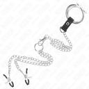 KINK - ANEL DE PÃNIS TRIPLO DE METAL CROMADO DE 3 CM A 4,5 CM COM CORRENTE DE METAL DE 26 CM E CLIPES DE MAMILO