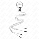 KINK - ANEL DE PÃNIS TRIPLO DE METAL CROMADO DE 3,8 CM A 5 CM COM CORRENTE DE METAL DE 26 CM E GRAMPOS DE MAMILOS MODELO 4
