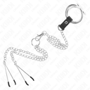 KINK - ANEL DE PÃNIS TRIPLO DE METAL CROMADO DE 3,8 CM A 5 CM COM CORRENTE DE METAL DE 26 CM E GRAMPOS DE MAMILOS MODELO 4