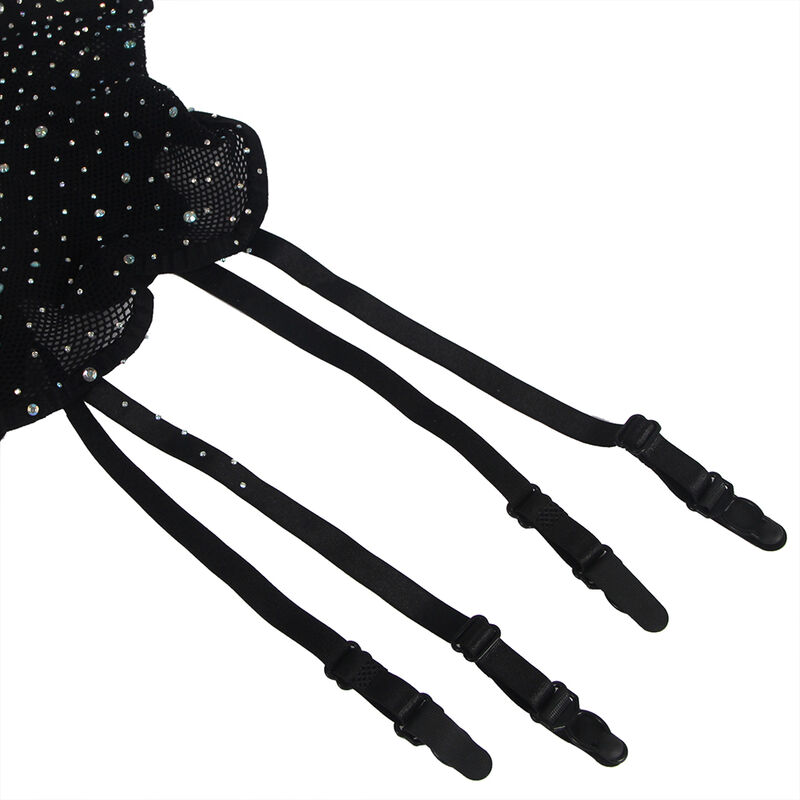 SUBBLIME - 952174 BODYSTOCKING DE REDE COM LUVAS E DIAMANTES PRETO TAMANHO ÃNICO