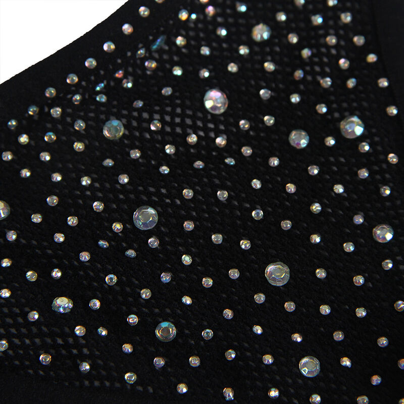 SUBBLIME - 952174 BODYSTOCKING DE REDE COM LUVAS E DIAMANTES PRETO TAMANHO ÃNICO