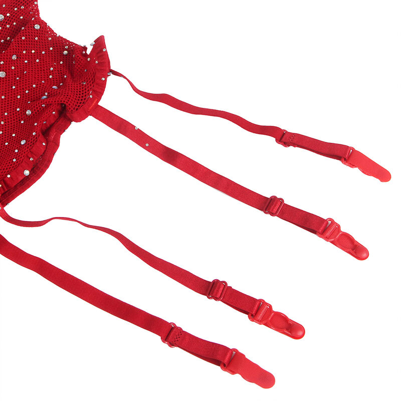 SUBBLIME - 952181 BODYSTOCKING DE REDE COM LUVAS E DIAMANTES VERMELHO TAMANHO ÃNICO