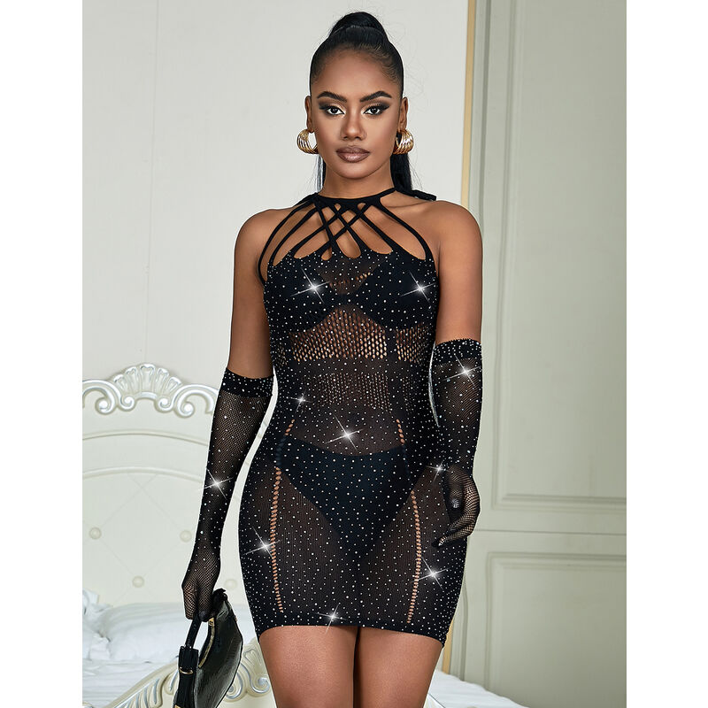 SUBBLIME - 952235 VESTIDO DE REDE COM STRAS PRETO TAMANHO ÃNICO