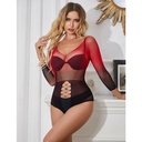 SUBBLIME - 952259 VESTIDO DE REDE ELSTICA DE MANGA LONGA COM DEGRADÃ VERMELHO E PRETO TAMANHO ÃNICO