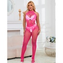 SUBBLIME - 952389 BODYSTOCKING SEM FUNDO DE REDE E RENDA COM GOLA ALTA ROSA TAMANHO ÃNICO