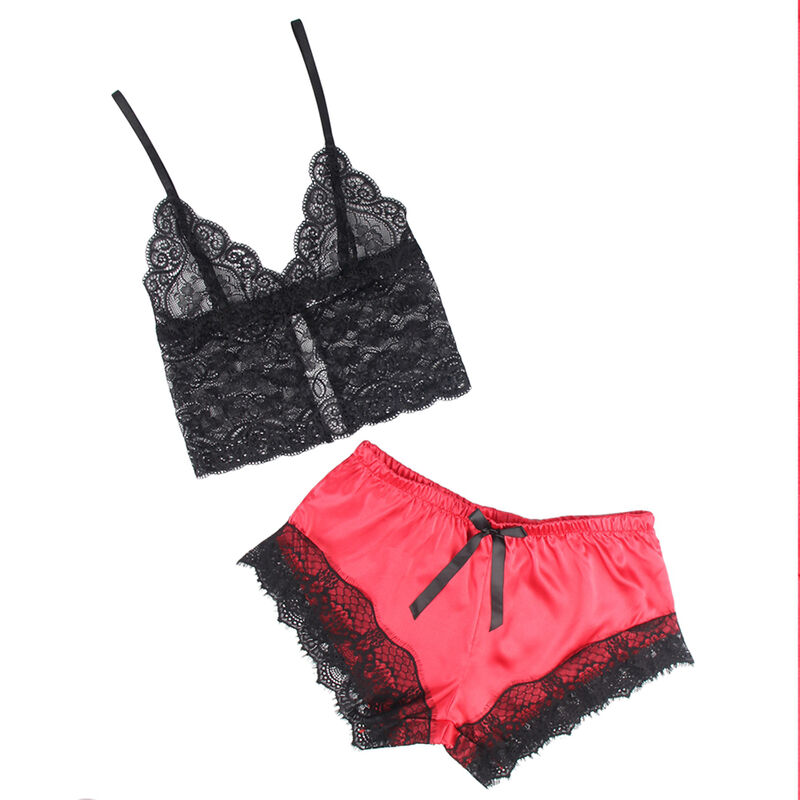 SUBBLIME - 953966 CAMISOLA DE SEDA CASUAL + CALÃA DE RENDA PRETA/VERMELHA L/XL
