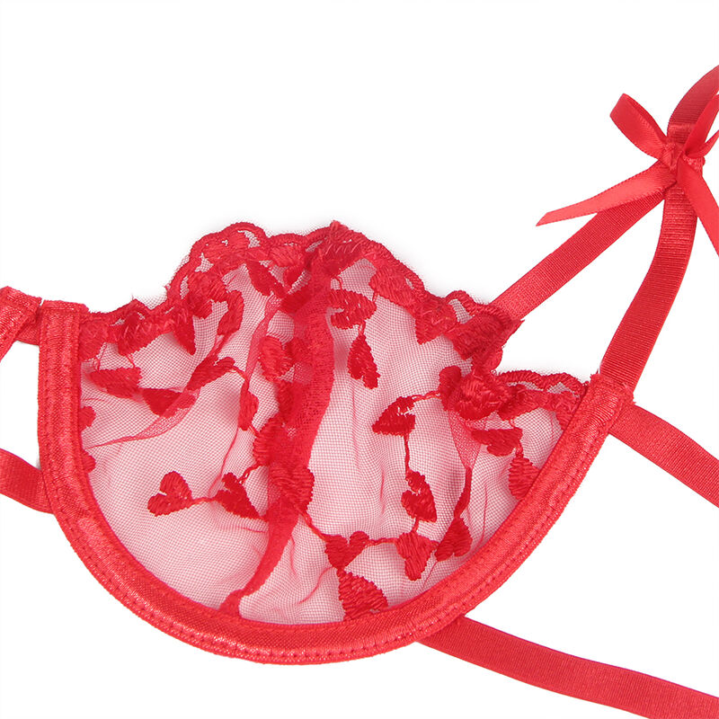 SUBBLIME - 954338 SUTIÃ COM ESTAMPA DE CORAÃÃO + TANGA + CINTO-LIGA VERMELHO L/XL