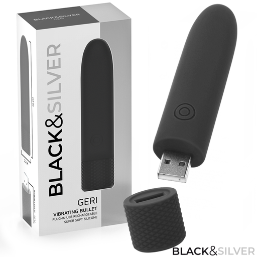 BLACK & SILVER - GERI USB RECARREGÃVEL VIBRATÃRIA BULLET 8 VIBRAÃÃES PRETO 10 X 2,2 CM
