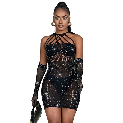 SUBBLIME - 952235 VESTIDO DE REDE COM STRAS PRETO TAMANHO ÃNICO