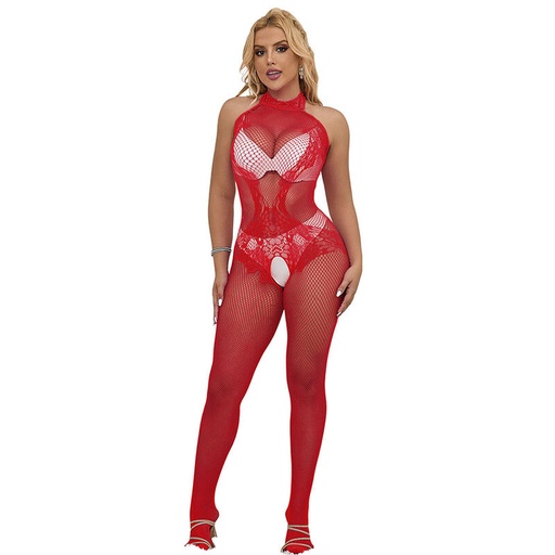 SUBBLIME - 952372 BODYSTOCKING SEM FUNDO DE REDE E RENDA COM GOLA ALTA VERMELHO TAMANHO ÃNICO