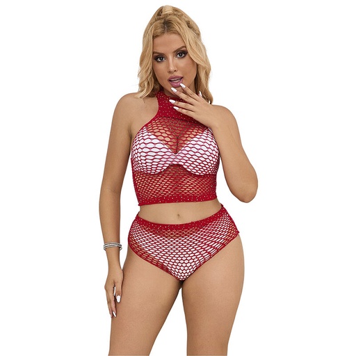 SUBBLIME - 952402 FISHNET SET COM DIAMANTES ROSA TAMANHO ÃNICO